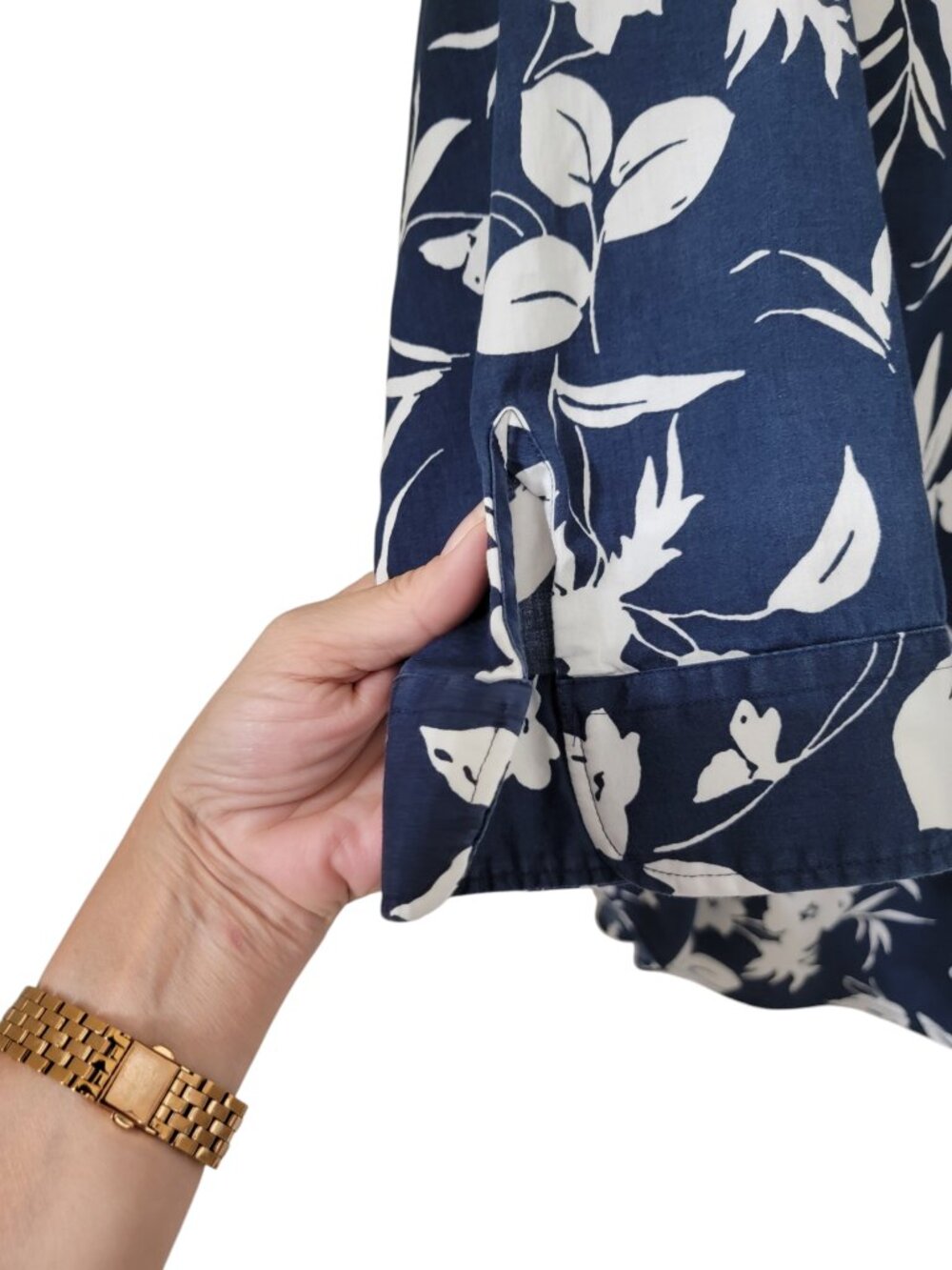 Lauren Ralph Lauren Size 2X Navy Blue w/ White Floral Button Down Shirt - Picture 3 of 11